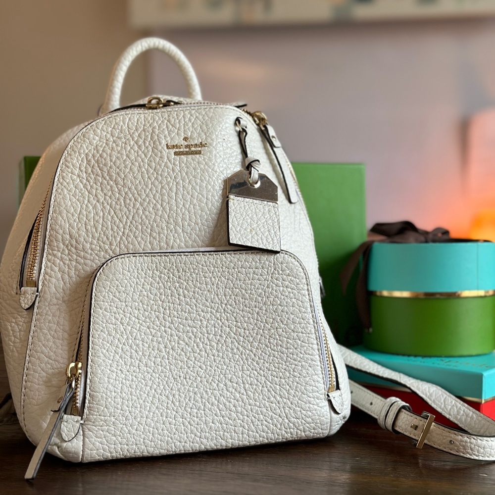 Kate Spade New York Leila White Pebbled Leather Dome Backpack